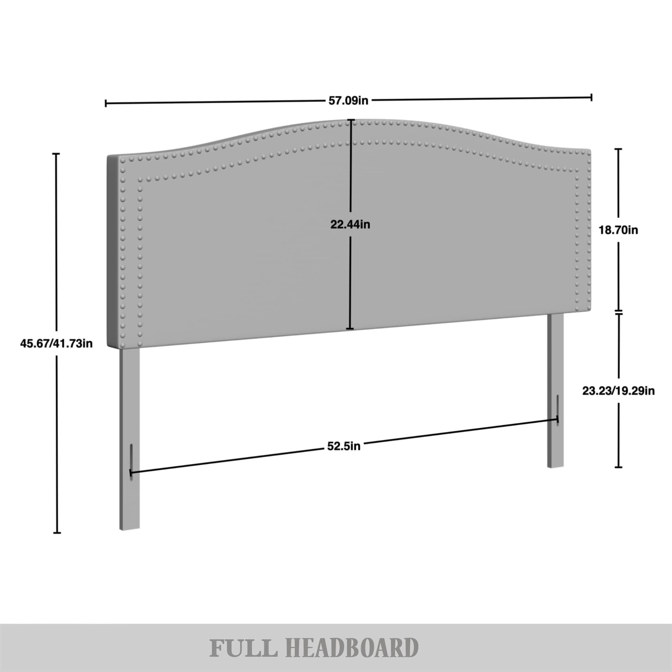 Castle Place Upholstered Nailhead Trimmed Headboard, Silver Grey Velvet, Full