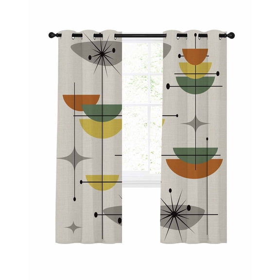 Sage Green Boho Blackout Curtains, Light Blocking Print Window Curtains, Geometric Bohemian Color Block Thermal Insulated Window Drapes for Living Room Kitchen Cafe 2 Panels, 84"W x 84"L