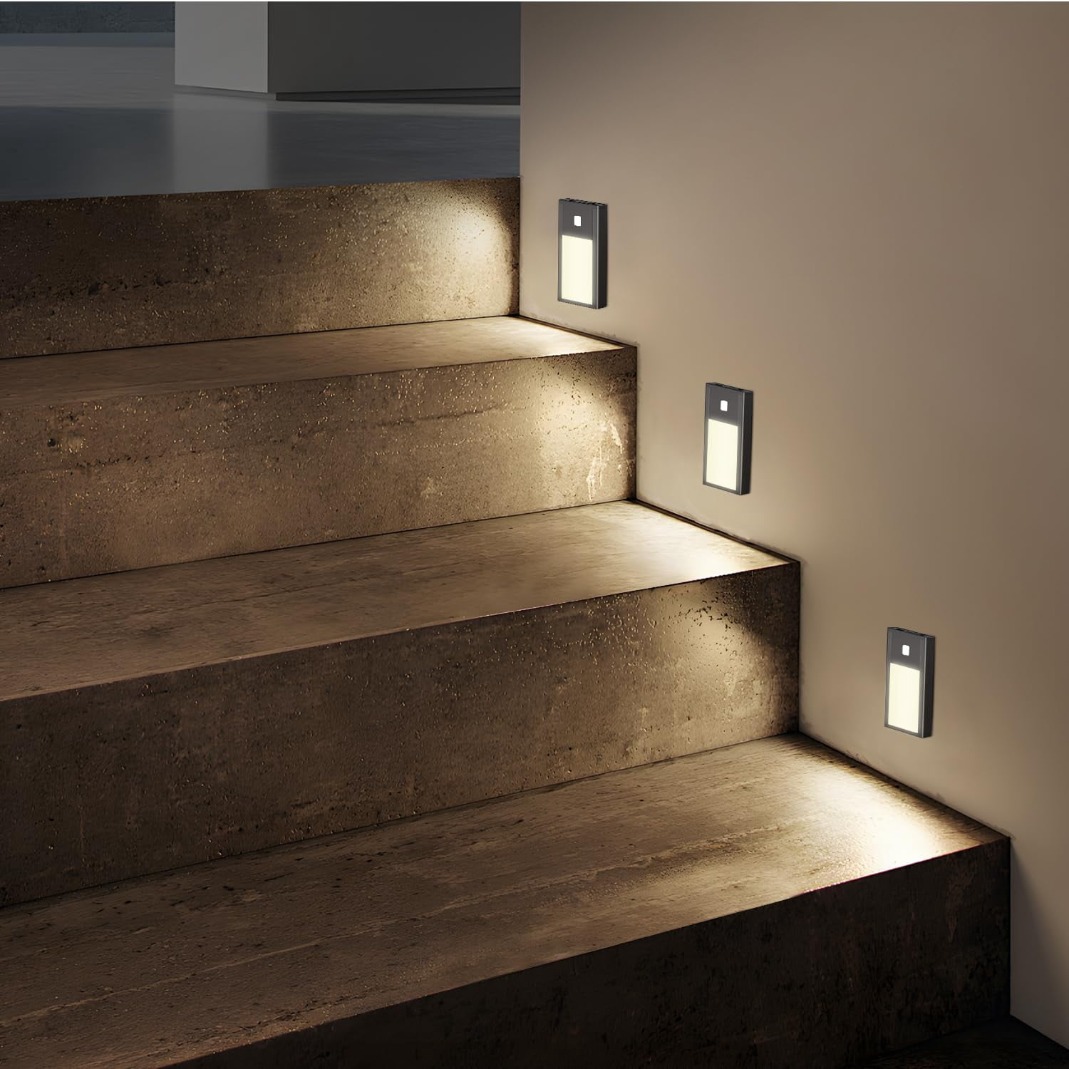 Motion Sensor Night Light, Rechargeable Battery Powered Led Light with Magnetic Suck Installation for Bedroom Hallway Stair Nursery Kids Room (2.68 inch 3000K 3Pack Black)