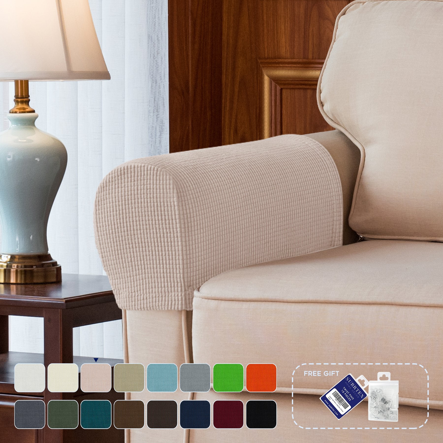 Subrtex Stretch Armrest Covers AntiSlip Sofa Protector (2pcs,Sand