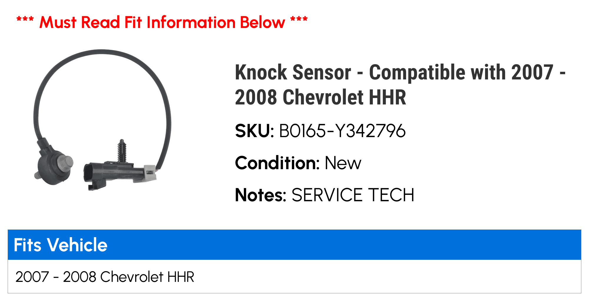 Knock Sensor - Compatible with 2007 - 2008 Chevy HHR