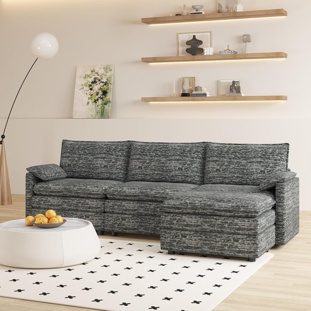 Kojooin 108" Modular Chenille Cloud Sectional with Ottoman