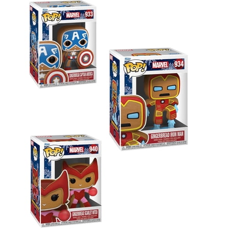 Funko Pop! Heroes: Marvel Gingerbread Captain America-Iron Man-Scarlet Witch Full Set  Vinyl Figure 3-Pack