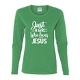 thumbnail image 2 of Wild Bobby Just A Girl Who Loves Jesus Inspirational/Christian Women Graphic Long Sleeve Tee, Kelly, X-Large, 2 of 5