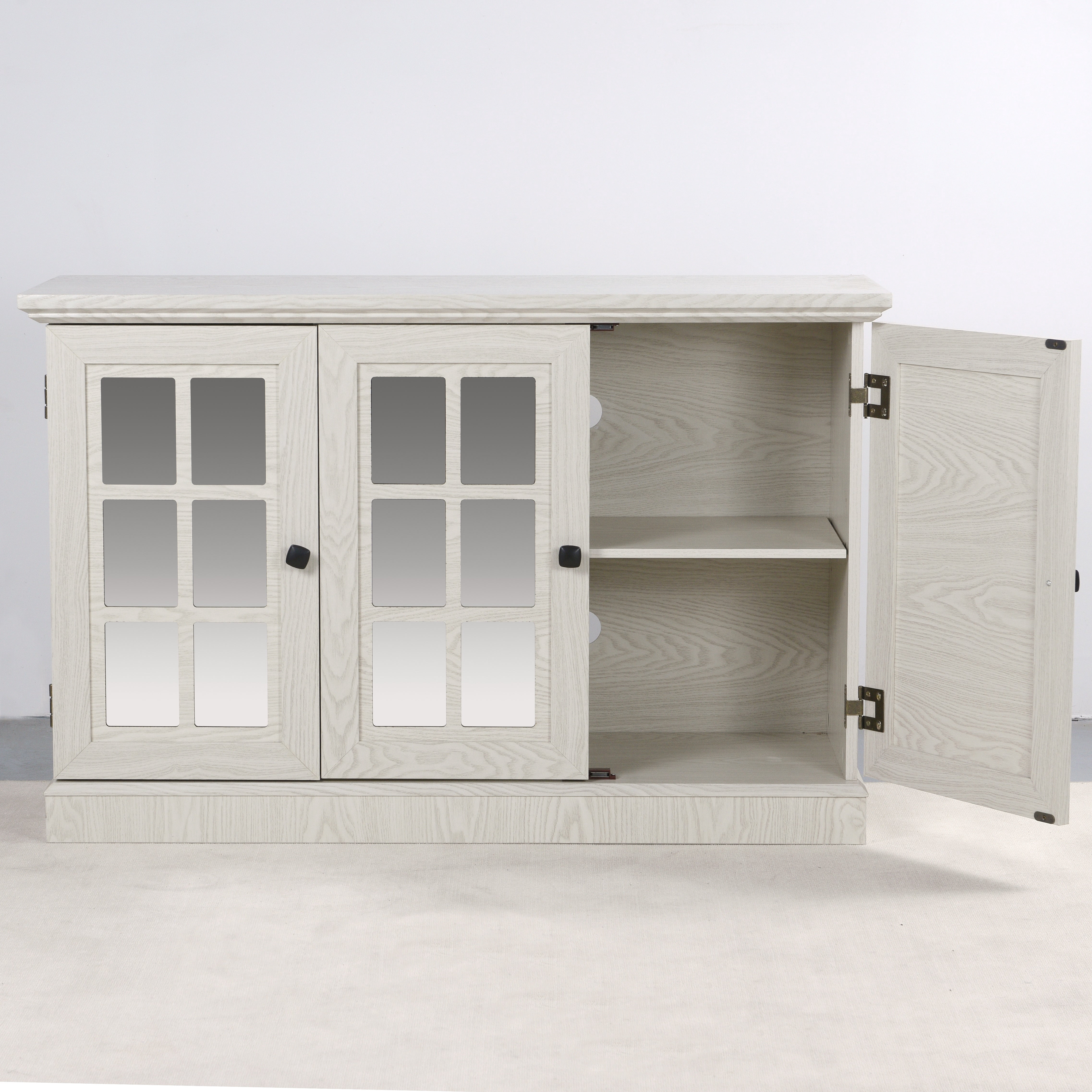 Sailvan 3 Mirrored Acrylic Door Storage Cabinet, 45" Wide Sideboard with Adjustable Shelves