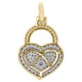 thumbnail image 3 of 10K Yellow Gold Round Diamond Heart & Lock Pendant 1.20" Statement Charm 1.50 CT, 3 of 6
