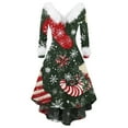 thumbnail image 2 of Christmas Dresses for Women Women's Fashion V-neck Casual Fit Christmas Print Party Long Sleeve Dress with Fur for Festive Occasion,Green,XL, 2 of 5