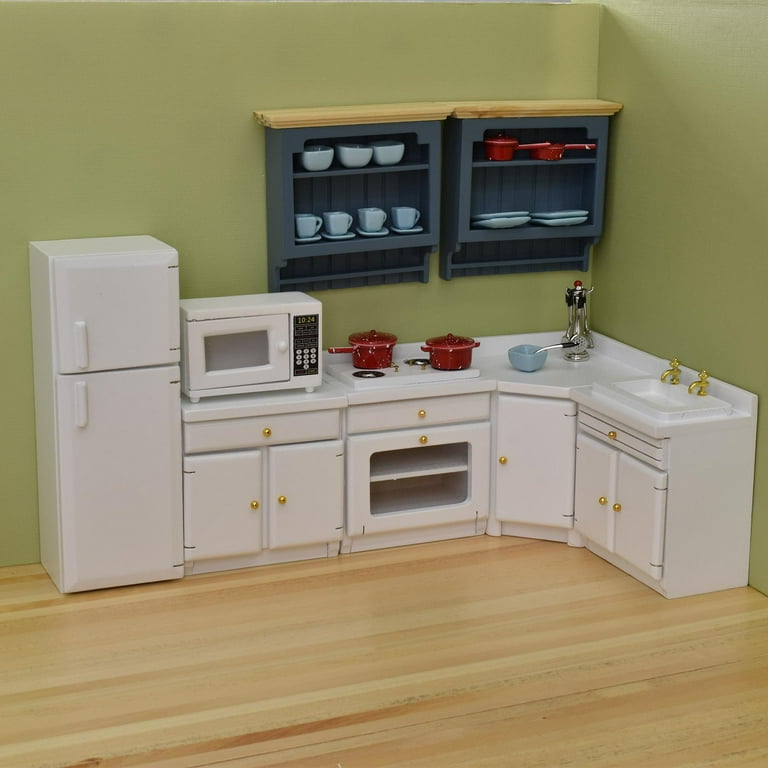 1:6 Scale Dollhouse Miniature Kitchen Wood Top White Cabinets