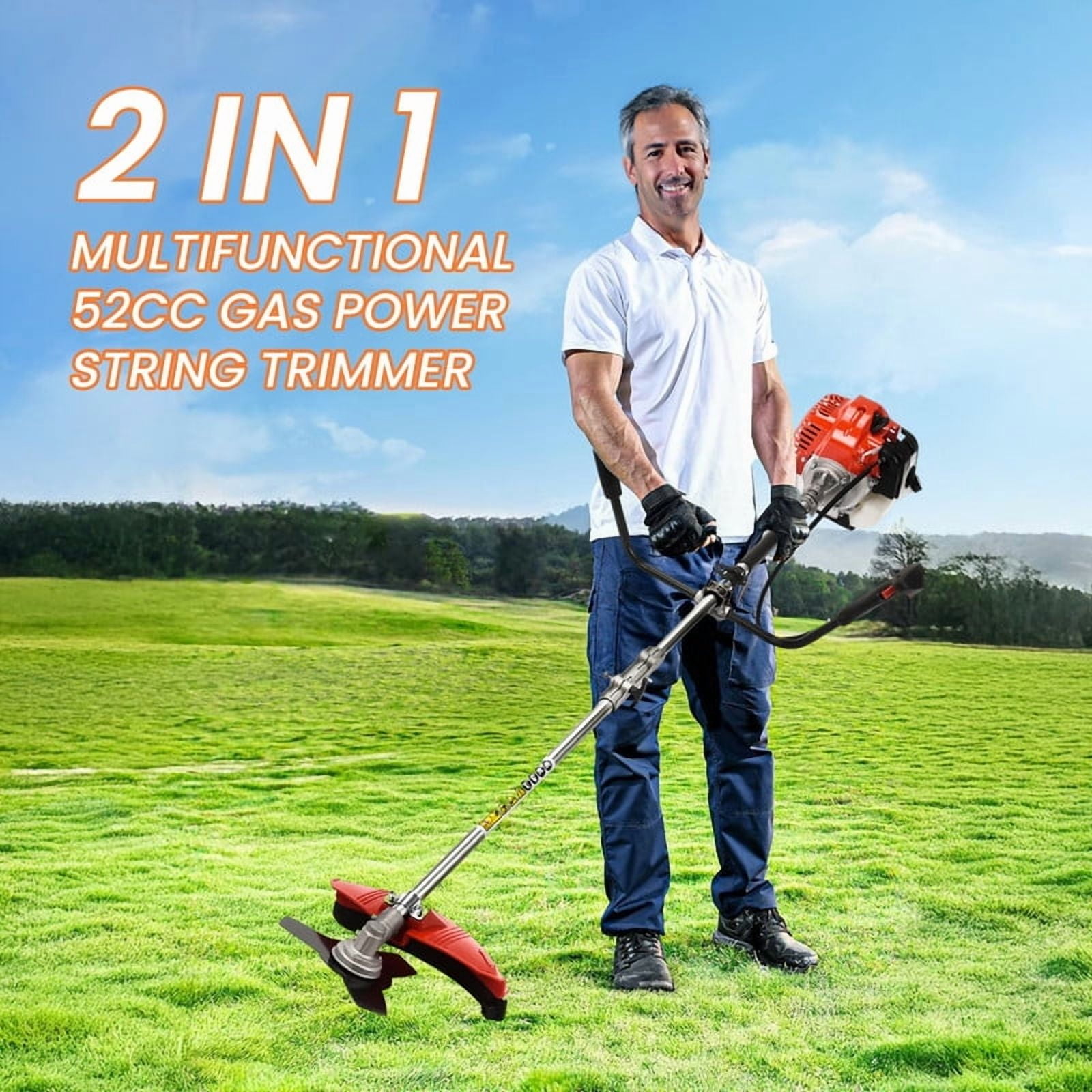YNCE Weed Eater Gas Powe 52cc 2-Stroke Gas Crank, 2 in 1 Grass Trimmer, Multi-Functional Trimming Tool - String Trimmer, Brush Trimmer