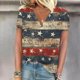thumbnail image 1 of Fiudx Liquidación de Ahorros de Verano Tops con Cuello En V de Manga Corta Estampados Del Día de La Independencia para Mujer, 1 of 4