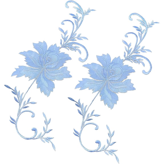 2PCS Large Peony Flowers Embroidered Iron On Patch Embroidered Garment Appliques Patches DIY Floral Accessory for Wedding Prom Dress Clothes Sewing Craft Decoration(Blue) diy