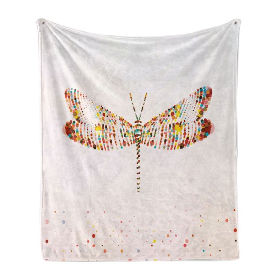 Dragonfly Soft Flannel Fleece Blanket, Majestic Dragonfly Shape with Colorful Tiny Dot Effects Imaginary Modern Design, Cozy Plush for Indoor and Outdoor Use, 50" x 60", Multicolor, by Ambesonne