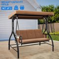 thumbnail image 3 of Uforic Porch Swing Bed 3-Seats Outdoor Patio Swing Heavy Duty Swing Chair with Adjustable Canopy Removable Cushion, Suitable for Adult in Garden, Poolside, Balcony, Brown, 3 of 5