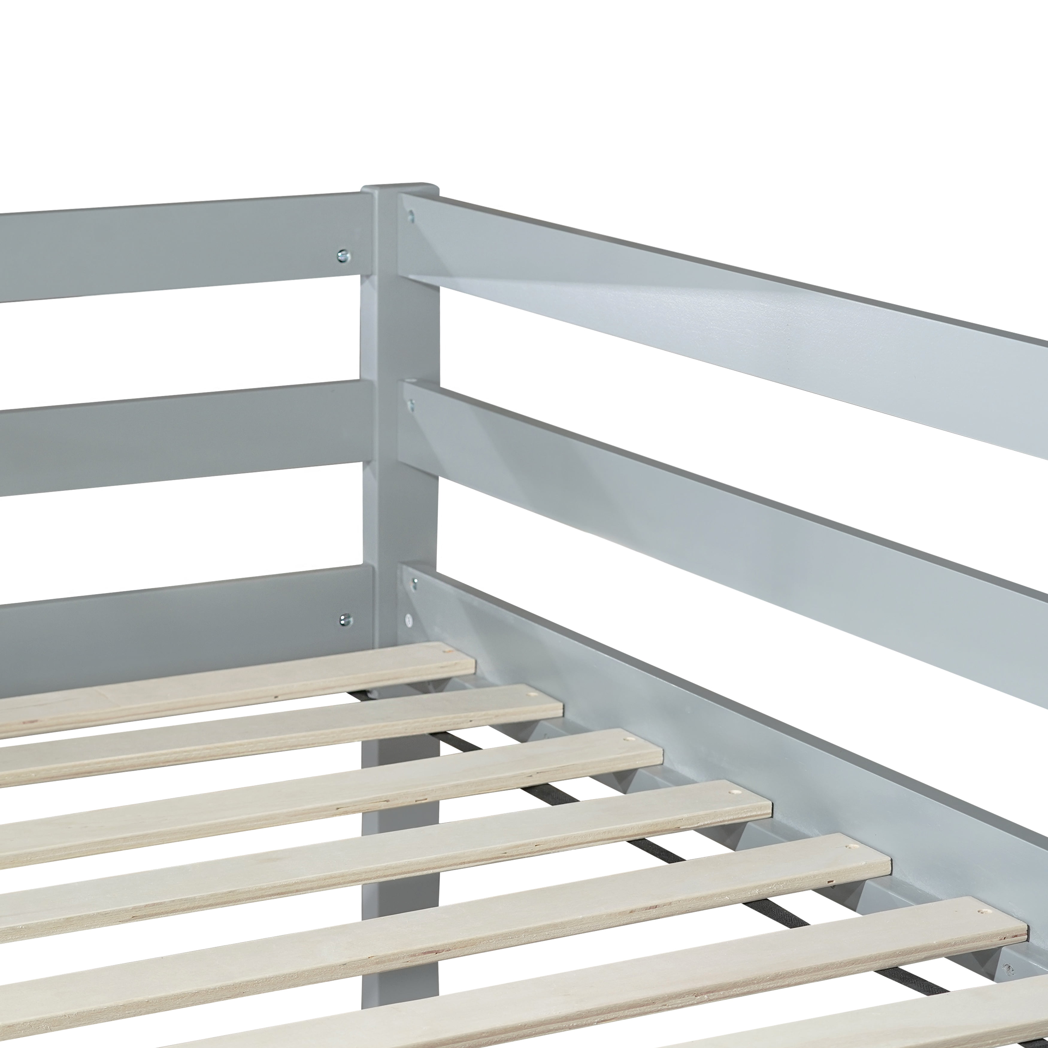 Miniyam Wood Twin Size Loft Bed for Kids, Space-Saving Design, Gray