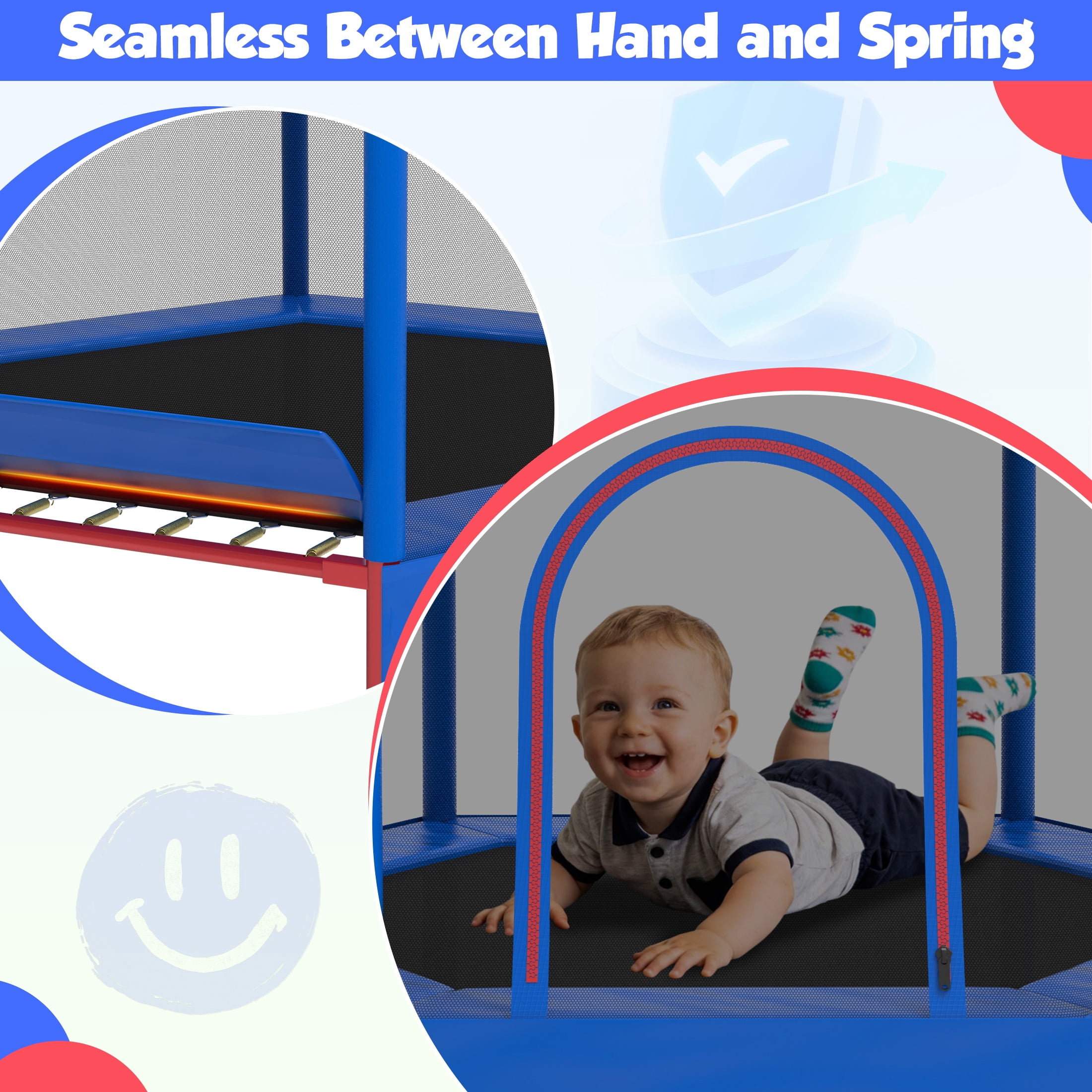 60" Mini Trampoline for Kids with Enclosure, Shinpt Indoor & Outdoor Toddler Trampoline, Upgrade Full Anti-Rust Tube with Adjustable Gymnastics Bars, Small Trampoline for Boys & Girls