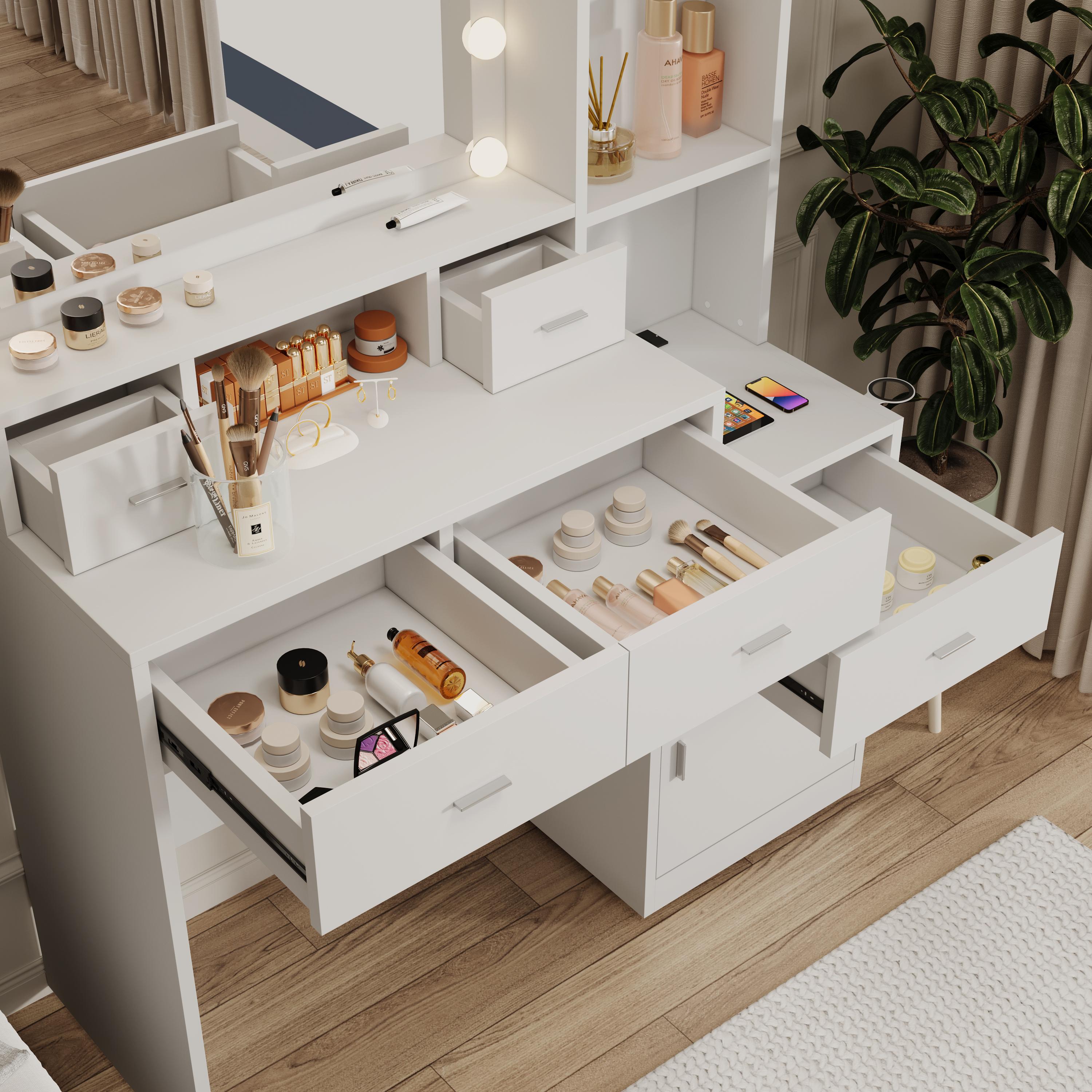 Dressing Table with Mirror Storage Cabinet with Drawers, Dressing Table with for Bedroom