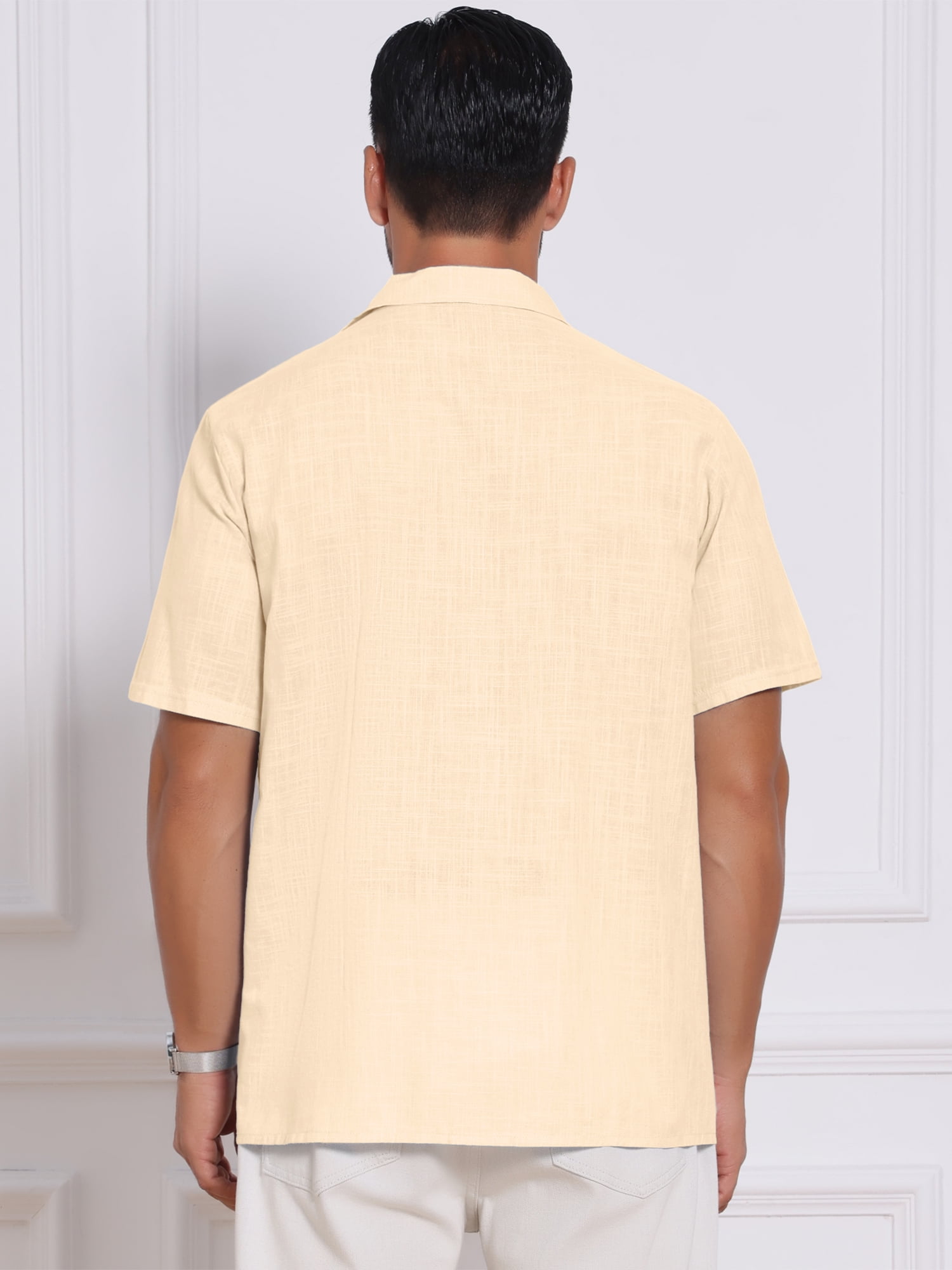 DARING DIVA Men's Solid Color Short Sleeve Button Down Linen Shirt XL Beige