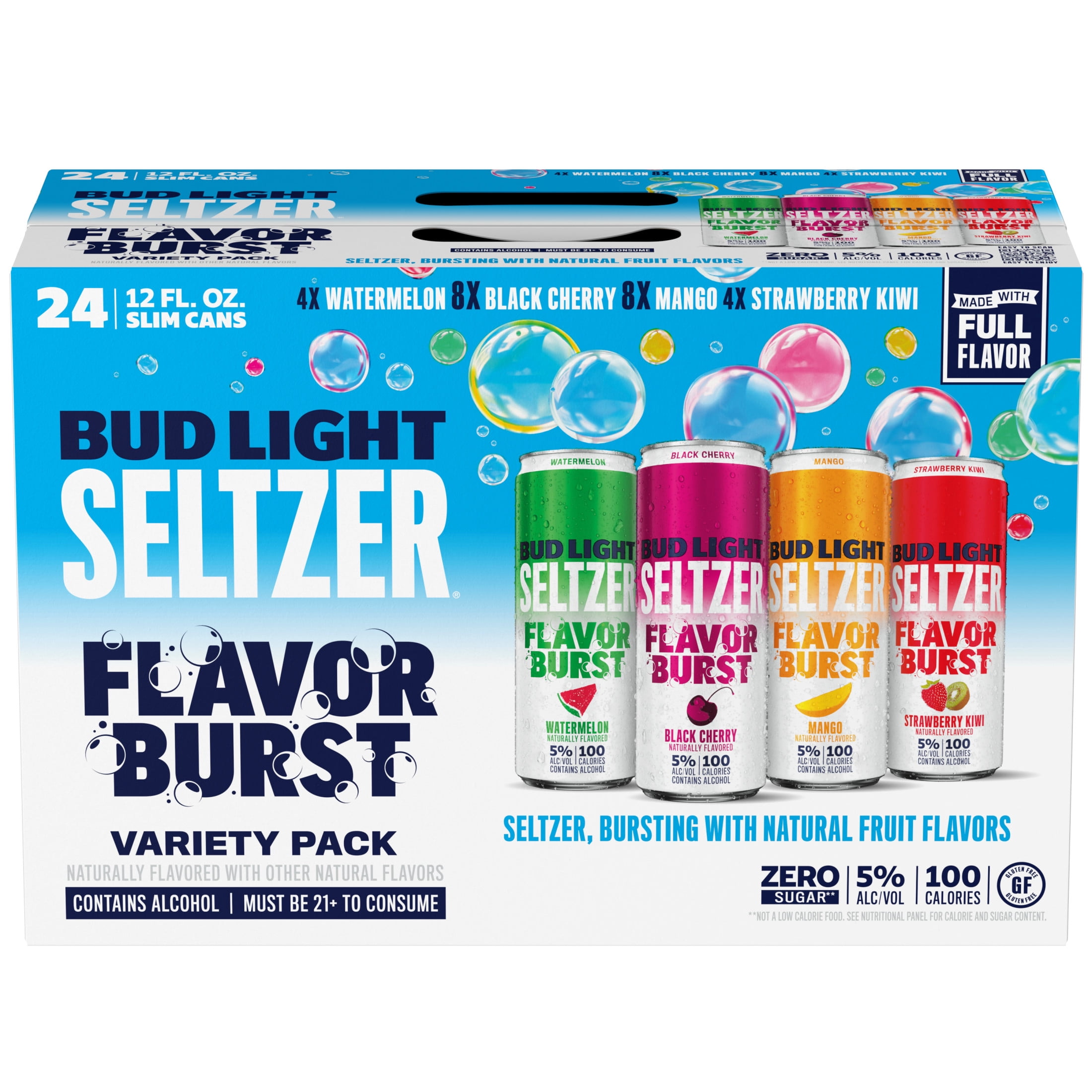 Bud Light Seltzer Variety Pack, Hard Seltzer, Gluten Free, 24 Pack, 12 FL OZ Slim Cans, 5% ABV