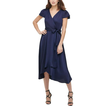 Calvin Klein Womens Faux Wrap Business Midi Dress Navy 4