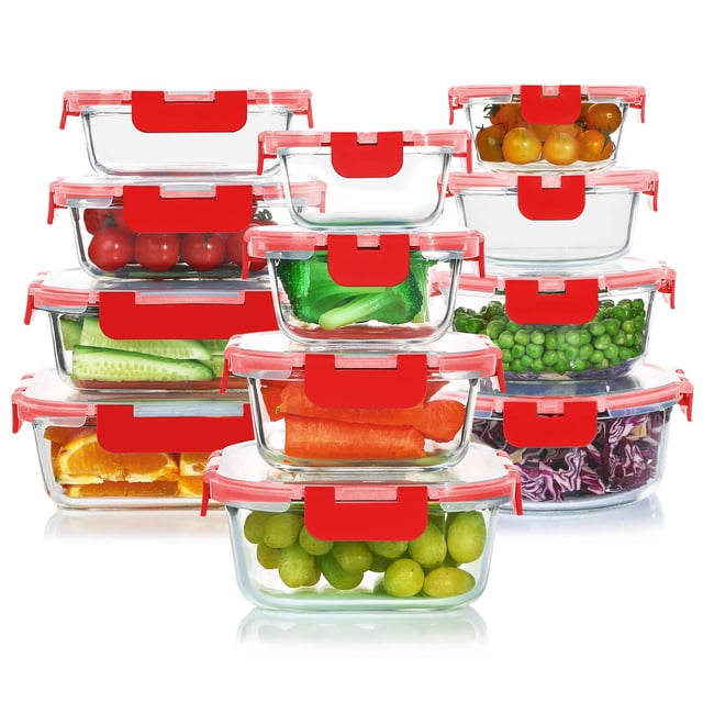 Juego de recipientes de vidrio para almacenamiento de alimentos KOMUEE 24 piezas con tapas