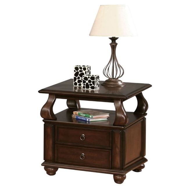 ACME Amado Rectangular 2-Drawer Wooden End Table with Open Shelf in Walnut