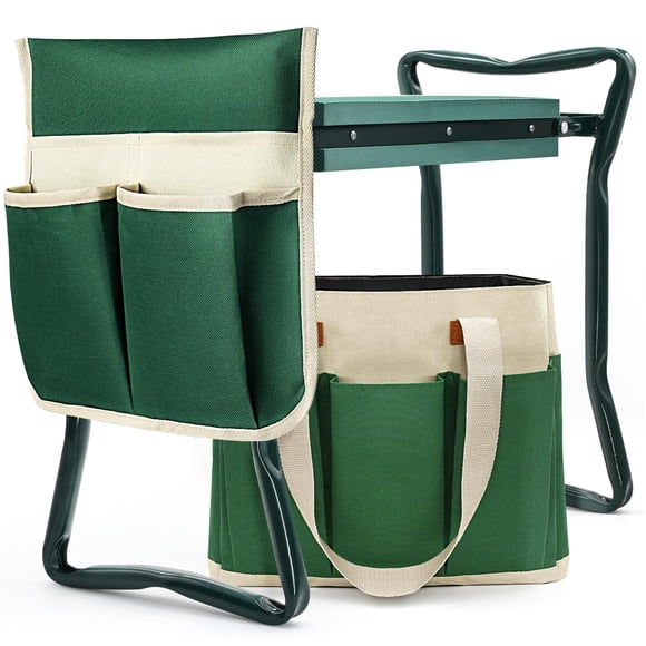 Banco y reclinatorio de jardín plegable AZBESTPRO con bolsa para herramientas