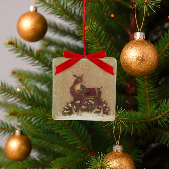 Kurt Adler 3.5" Square Vintage Inspired Reindeer Christmas Ornament