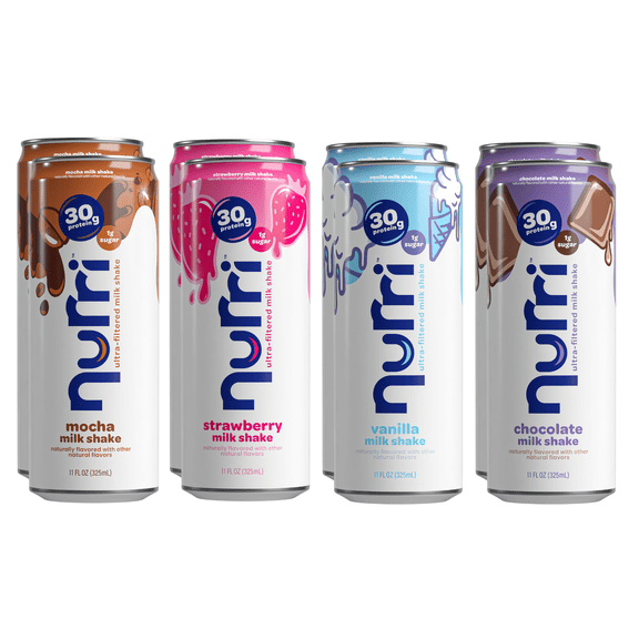 Nurri Ultra Filtered Milk Shake, 30g Protein - 4 Flavor Variety Sampler, Lactose Free, Low Sugar - 11 fl oz (8 Pack)