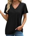thumbnail image 2 of Jalioing Summer V Neck Tops Women's Eyelet Short Sleeve Tunic Blouses Trendy Casual Work Shirts Clothes, 2 of 7