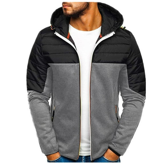PNTUTB Men's Fashion Patchwork Design Drawstring Hooded Casual Comfortable Warm Long Sleeve Jacket