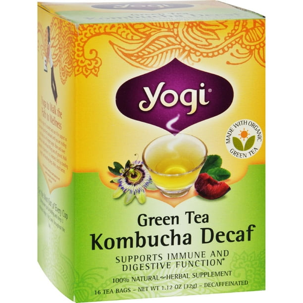 Yogi Herbal Green Tea Caffeine Free Kombucha - 16 Tea Bags - Case of 6