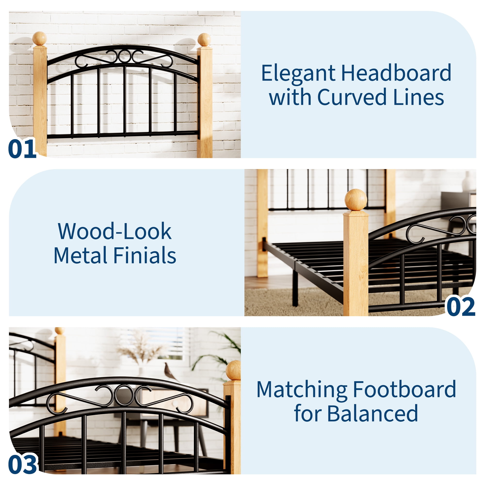 Twin/Full/Queen/King Size Platform Bed Frame with Headboard, 10-Inch Under-Bed Storage, Metal & Noise-Free Design, No Box Spring Needed