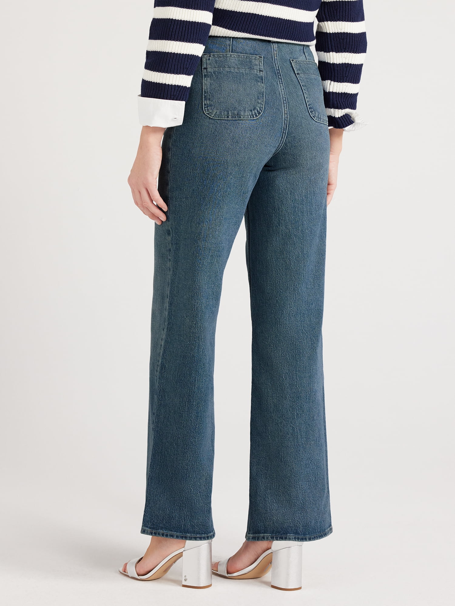 Free Assembly Women's and Women's Plus Wide Leg Jeans with Patch Pockets, 30", 32", and 34" Inseams, Sizes 0-26W