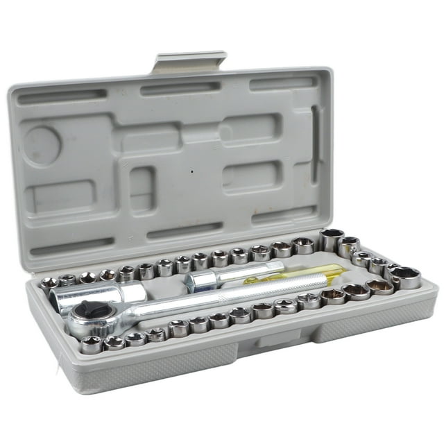 34-Piece Carbon Steel Mini Socket Wrench Kit with Conversion Head, Extension Bars & Toolbox – Portable Multi-Function Tool Set for Auto, Motorcycle, Bicycle Repair & Home/Outdoor Maintenance