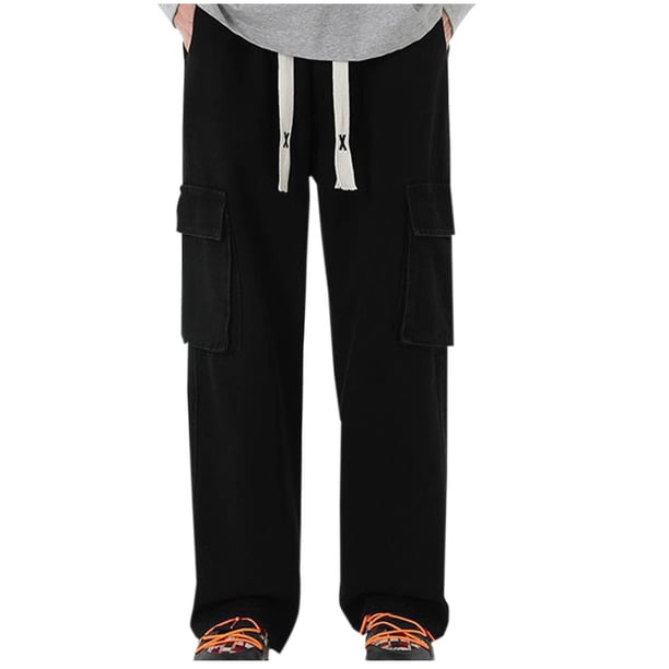 Pantalones largos de moda para hombre, casuales, de color sólido, con cremallera, bolsillos, cuerda elástica, pantalones vaqueros casuales para hombre.