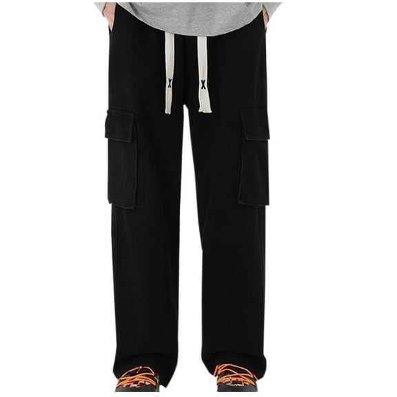 BSDJILFG Casual Pants for Men Jeans Solid Color Big and Tall Straight Leg Pants Distressed Loose Fit Zipper Pockets Elastic Cowboy Pants