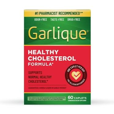 Garlique Healthy Cholesterol Support Supplement, Odor Free Garlic, 5000 mcg Allicin, White Caplets 60 Ct