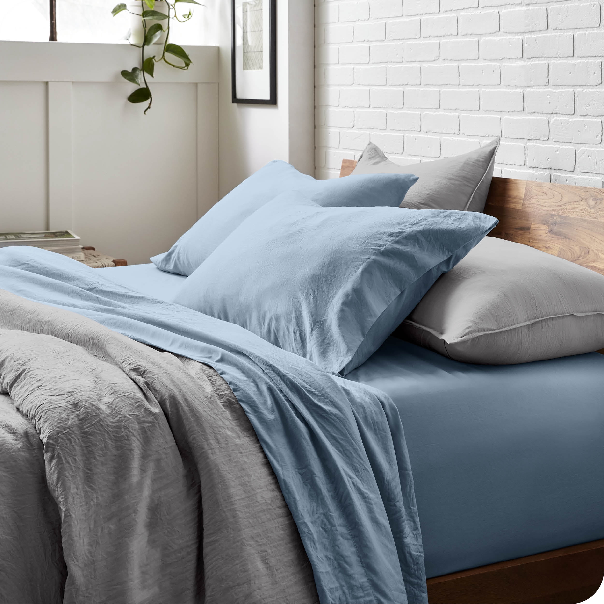 Bare Home Dusty Blue Sandwashed Microfiber Sheet Set, Wrinkle Resistant, Deep Pocket, Full