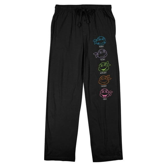 TMNT Classic Retro Cartoon Neon Character Heads Men's Black Sleep Pajama Pants-Medium