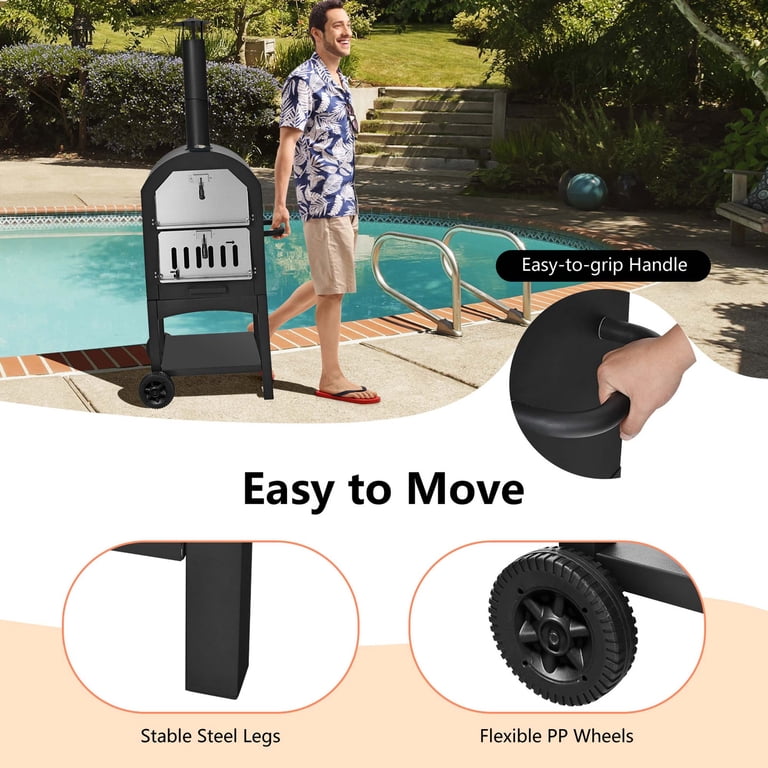 Costway Portable Wood-Fired Pizza Oven with Stone, 662°F photo 6