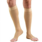 Truform 30-40 mmHg Compression Stockings for Men and Women, Knee High Length, Dot-Top, Open Toe, Beige, 2X-Large