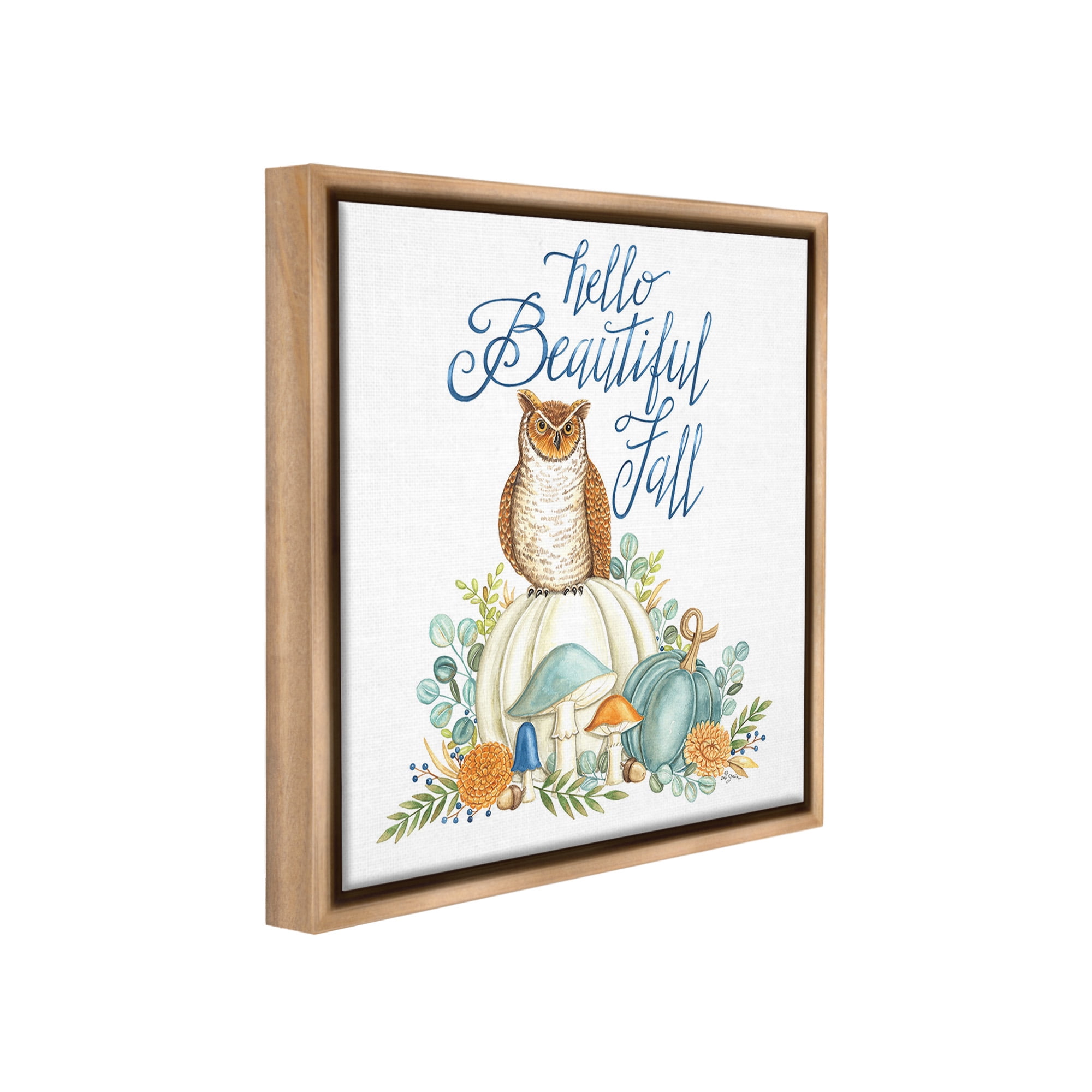 Stupell Industries Beautiful Fall with Owl Holiday Painting Brown Floater Framed Canvas Art Print Wall Art, 18 x 18