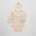 thumbnail image 4 of WERYOUNG Girls Boys Onesie Spring Summer Solid Color Long Sleeve Bodysuit With Hat Newborn Trendy Beach Bodysuit,Beige,6-12 Months, 4 of 7