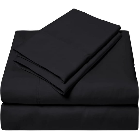 Bed Sheet Set 4 Piece with 1 Zipper Closure Duvet Cover - 100% Egyptian Cotton & 600 Thread Count 5 Piece Bedding Sheet Set - Fit Upto 12" Inch Deep Pocket - Black Solid, Full-XXL Size.