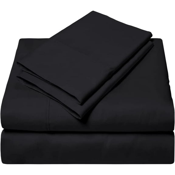 4 Piece Bed Sheet Set – 1 Flat Sheet, 1 Fitted Sheet 12" Deep Pocket and 2 Pillowcases – 100% Organic Bamboo , Bed Sheet Set For Bedroom – Extra Soft - Black Solid,Twin Size.