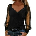 thumbnail image 2 of HongQid Women's Sheer Mesh Long Sleeve Shirts Going Out Tops Dressy V Neck Casual Work Blouse, 2 of 7