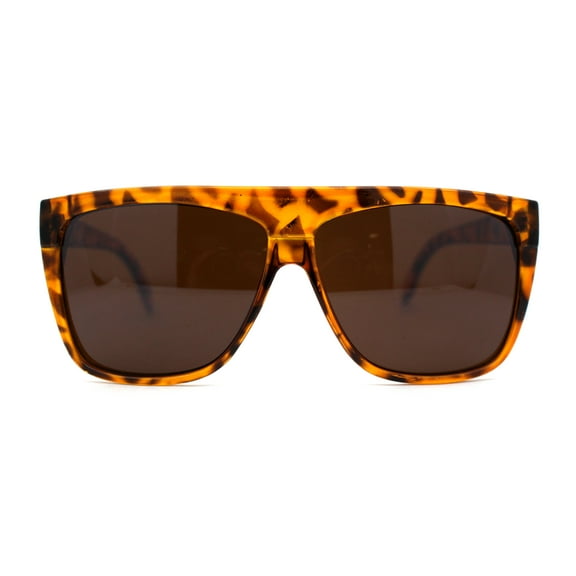 Mens Classic Flat Top Oversize Gangster Rectangle Plastic Sunglasses Tortoise Brown