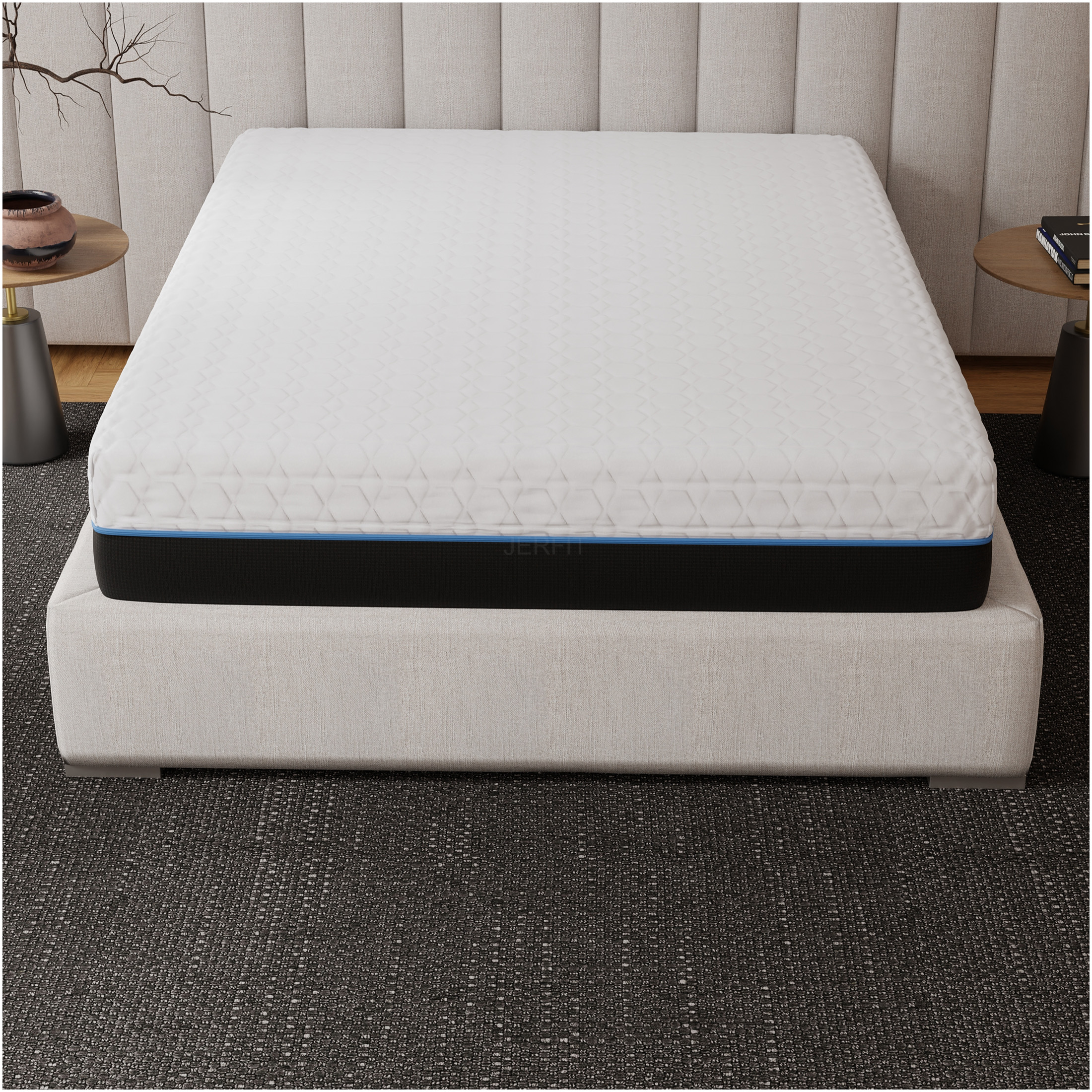 JERFIT 12 Inch King Size Copper Gel Memory Foam Mattress, Cooling Phase-Change Cover, CertiPUR-US Certified, Medium Firm Support for Back Pain Relief