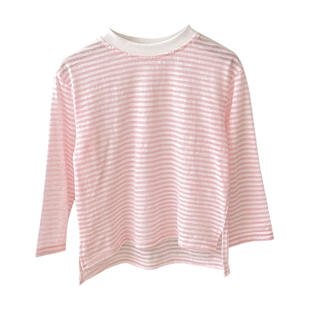 ShomPort T-Shirts Garçons Filles Manches Longues Col Rond Motif Rayé Coton Mignon Chandail Basique Léger Confortable