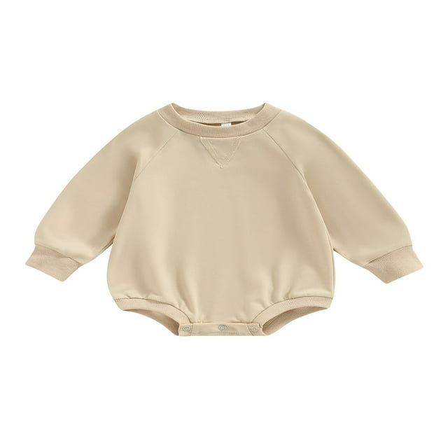 Bébés Filles Garçons Sweat-Shirts Couleur Unie Manches Longues Col Rond Combinaisons Automne Hiver Bodys Bébé